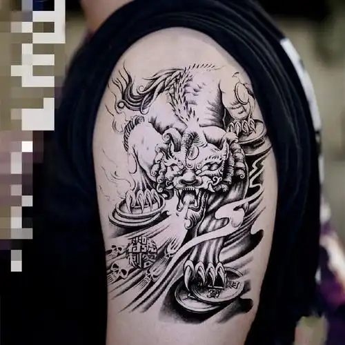 纹身贴半臂麒麟貔貅穷奇纹身贴防水男花臂半臂手臂仿真刺青贴纸买 五