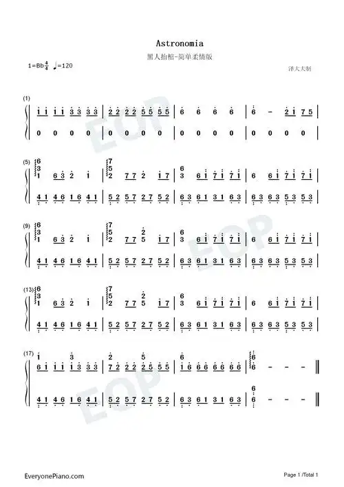 astronomia-简单柔情版-黑人抬棺双手简谱预览1