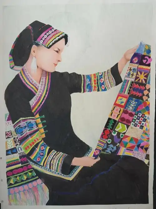 达妹织壮锦照片写生转创作