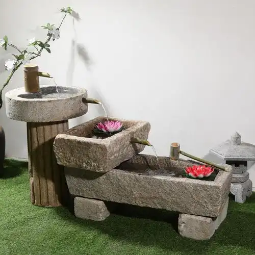 老石鱼缸石磨水景组合旧石头花盆养鱼水石盆庭院阳台流水摆件