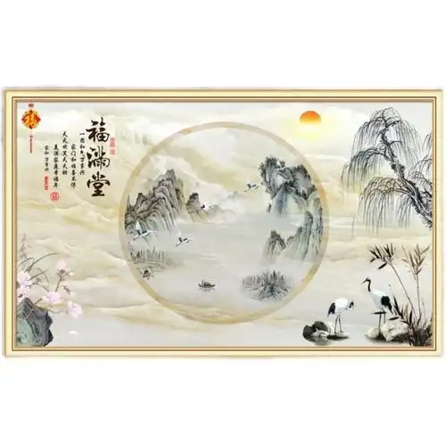 别墅迎宾墙瓷砖农村庭院照壁画大门影壁墙岩板户外影背墙小院山水