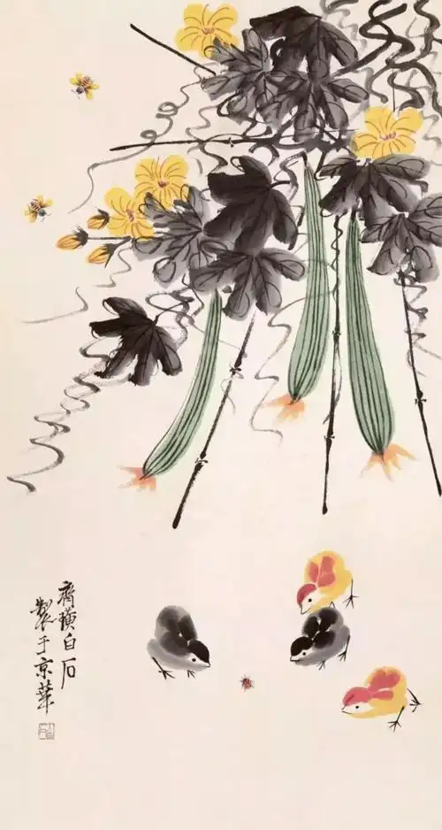 一教就会:国画丝瓜的写意画法_颜色