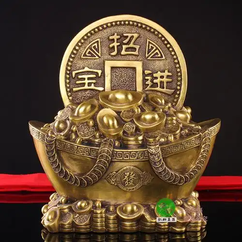纯铜金元宝摆件黄铜金钱元宝聚宝盆家居办公室开业礼品摆饰