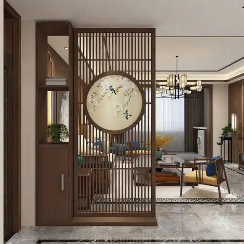 新中式屏风隔断客厅玄关入户进门镂空隔断置物架中式实木屏风隔断