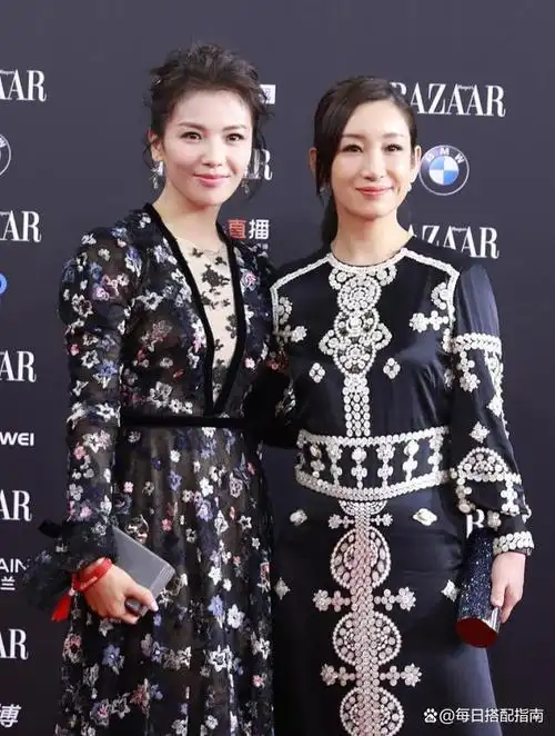 刘涛和秦海璐同穿深色系礼服,气质却差很大,一个优雅一个前卫