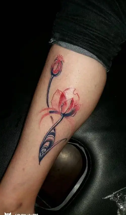 女孩小腿花纹身……纹身图片