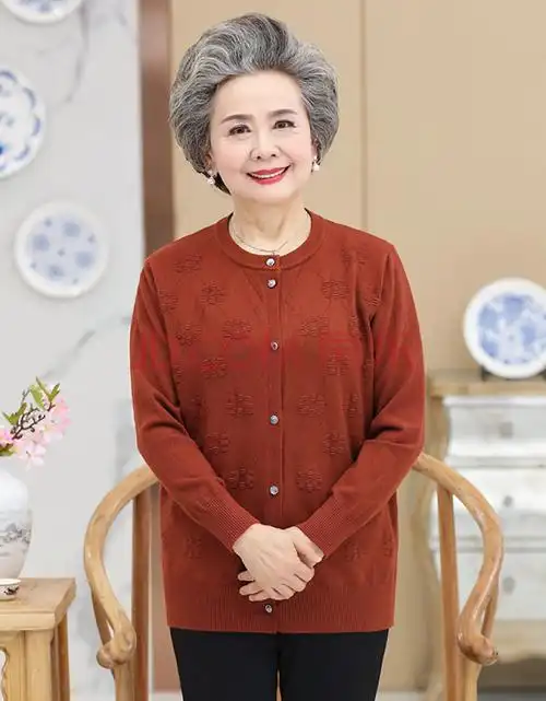 春季老人毛衣开衫女奶奶装春秋中老年人外套60-70-80岁针织衫新款