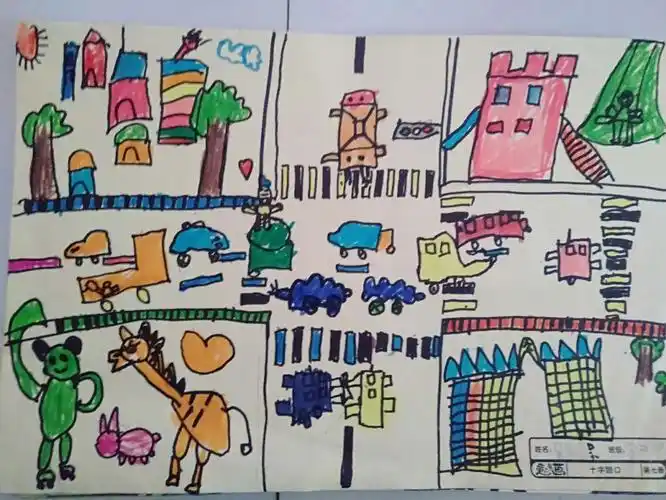 幸福泉幼儿园迅6班童心童画《十字路口》作品展