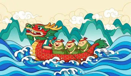 端午节粽子赛龙舟中国风插画