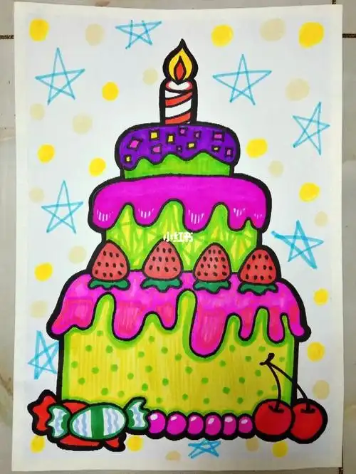 儿童简笔画生日蛋糕