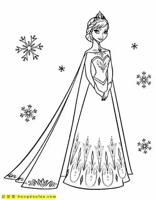 艾莎公主和安娜公主卡通涂色图片免费下载-红豆饭小学生简笔画大全