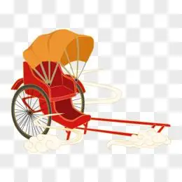 手绘国潮风民国时期交通工具黄包车素材