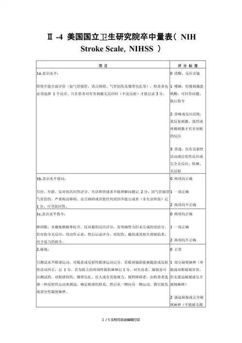 美国国立卫生研究院卒中量表(nihss)