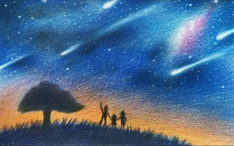 【彩铅】学院派彩色铅笔素描教程--彩铅风景流星雨1