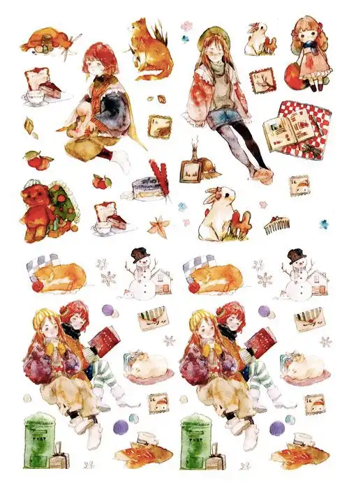 人物手帐不干胶背景男女唯美卡通人卡通a4打印贴纸