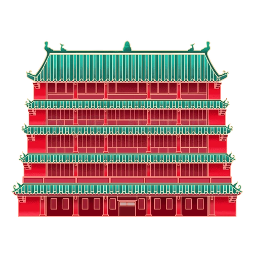 广府镇海楼手绘分层插画