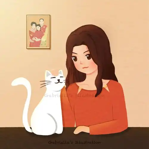 原创头像|客稿|女孩和猫咪