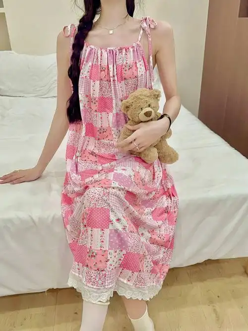 网红爆款夏季清凉无袖系绳吊带睡裙女学生睡衣舒适外穿家居服 - 17网