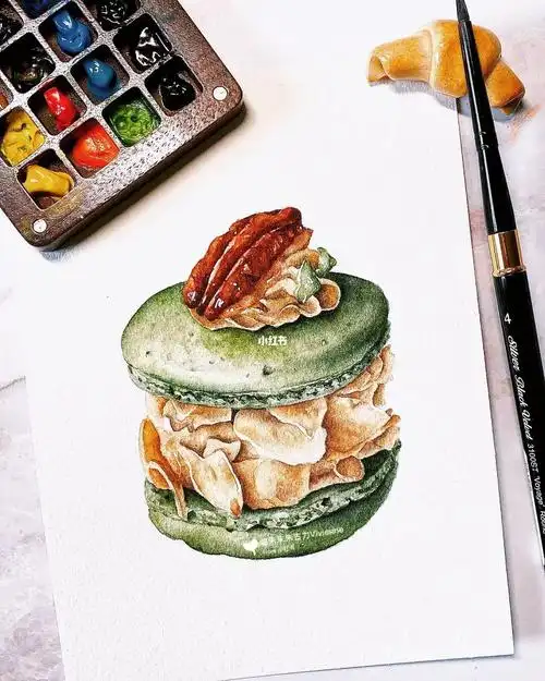 水彩甜品韩式马卡龙附过程