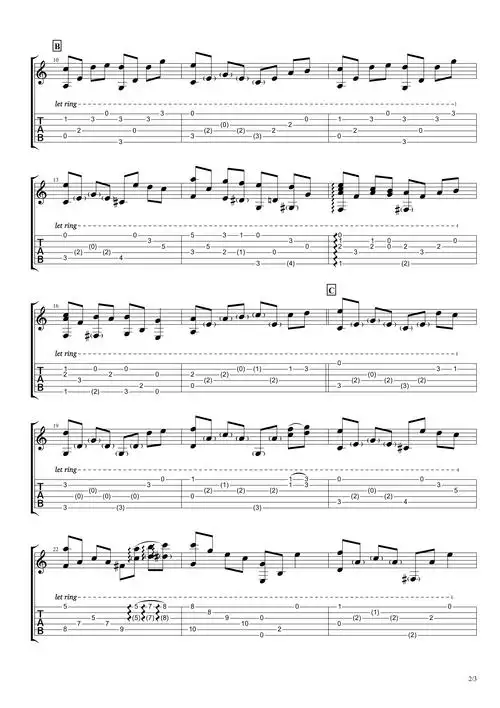 班得瑞《童年》指弹谱_吉他独奏谱_c调简单版