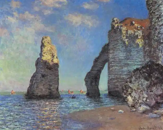 展开全部 埃特尔塔的悬崖 the cliffs at etretat 画家:克劳德·莫