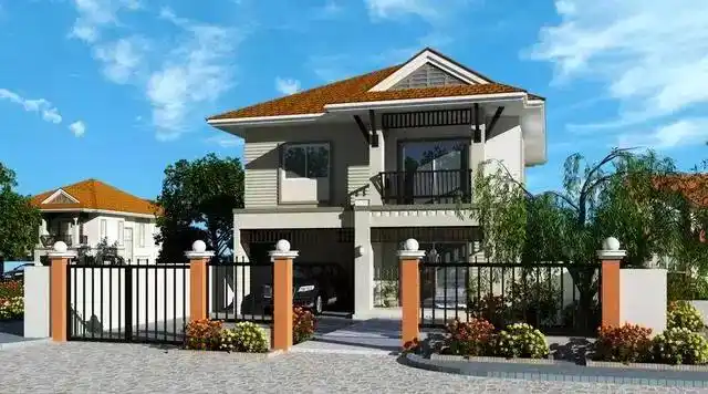 5x9.2米两层带车库院子的农村小别墅