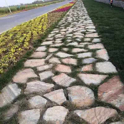 君旺石材 园林路面碎拼 不规则锈色碎拼石板