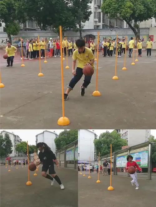 运篮球绕杆往返接力