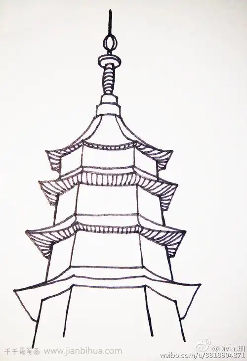 雷峰塔简笔画_建筑简笔画
