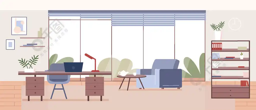 背景为家具专业的自由职业者工作区现代公寓装饰公司办公室平面彩色