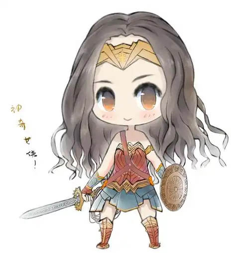 手绘的一张神奇女侠的q版同人插画.