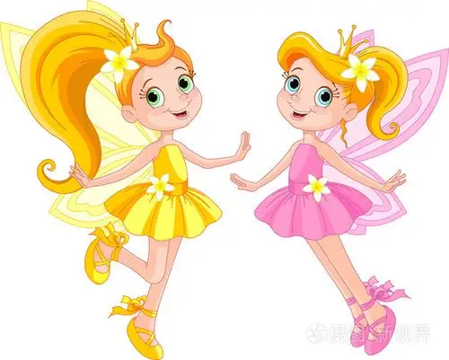 两个可爱的小精灵在飞