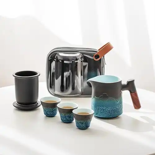 领艺窑变旅行茶具套装便携式包家用小套功夫泡茶器陶瓷快客杯一壶三杯