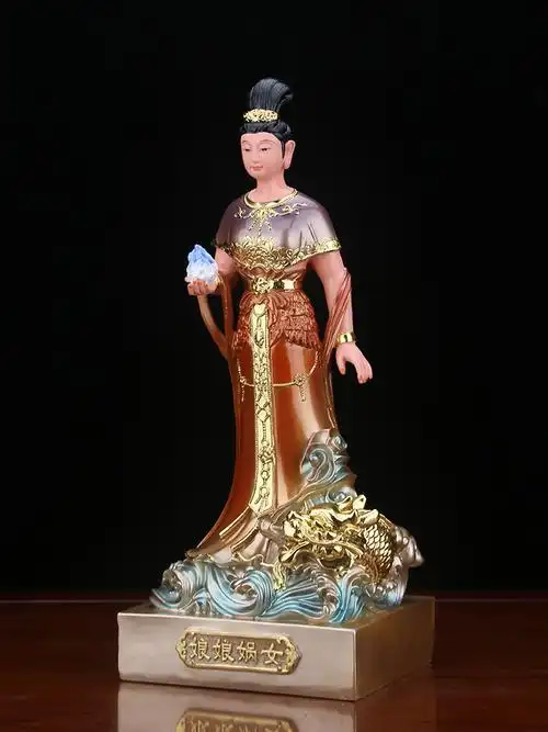 女娲娘娘神像供奉树脂彩绘七彩石补天佛像风水摆件