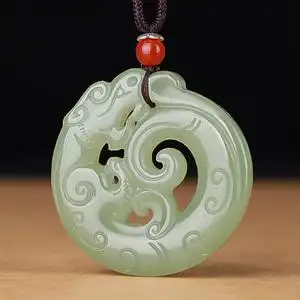 天然和田玉青玉镂空龙牌吊坠男女玉石青龙项链双面圆形龙挂件玉佩
