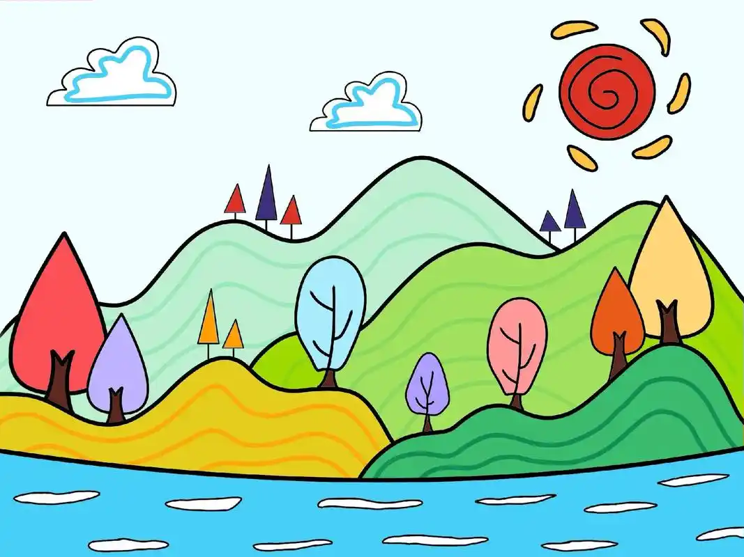 儿童风景画.山清水秀是我们美丽的家园929999#简笔画 # - 抖音