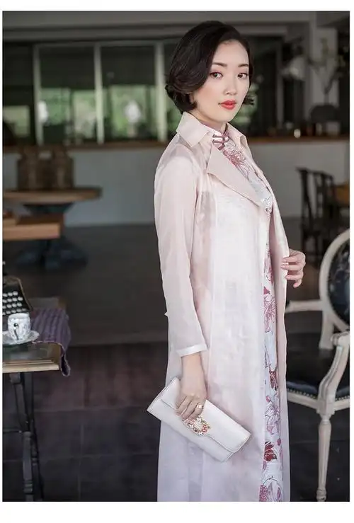 苏樱 春季2019新款女旗袍外搭外套开衫长款风衣