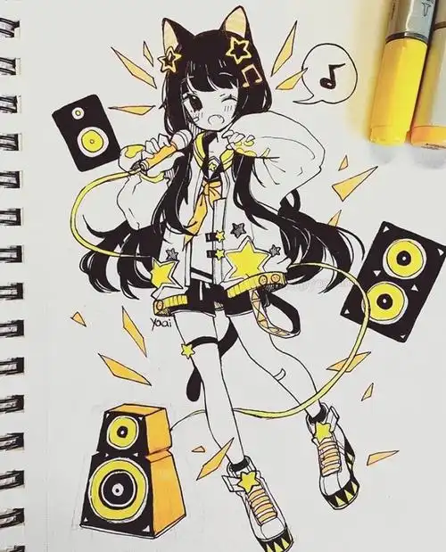 一组少女动漫人物手绘作品