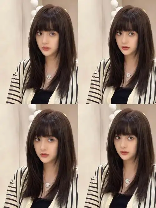 适合高额头圆脸女生的空气刘海长锁骨发