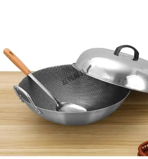 苏泊尔品质不锈钢炒锅双耳钢锅厨房蜂窝不粘圆底特大号炒菜锅大锅炒鼎