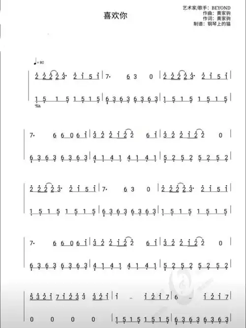《喜欢你》钢琴简谱,拿走不谢!