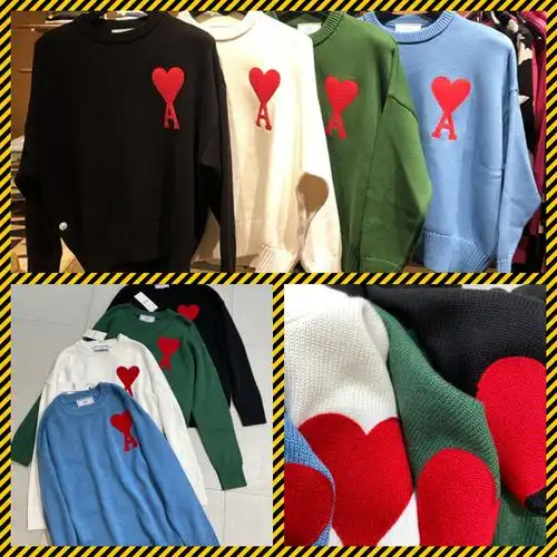 正品代购ami2021年秋季新款爱心刺绣logo桃心圆领情侣款针织毛衣