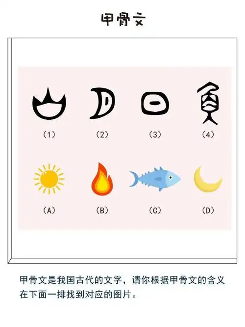 小朋友,甲骨文是我国古代文字,请你根据甲骨文的含义,在下面一排找到
