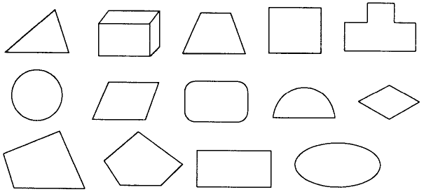 把你认为是四边形的图形涂上喜欢的颜色.