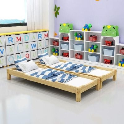 v幼儿环保平板加宽坚固高脚午睡床活动儿童铺床木床通铺夏令营幼