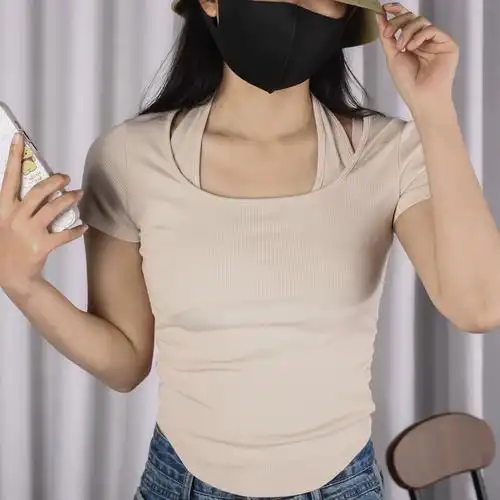 纯欲风低领仙女上衣内搭夏季新款爆款t恤茶艺风超仙甜美23027