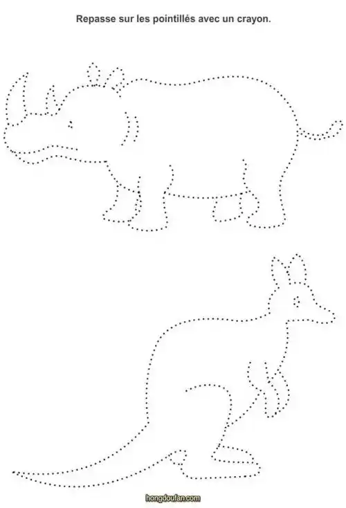 袋鼠和犀牛连线游戏打印图片下载-红豆饭小学生简笔画大全