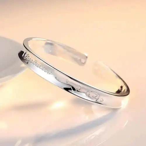 新品s999纯银手镯女足银实心玫瑰感恩之花开口送女友妈妈节日礼物