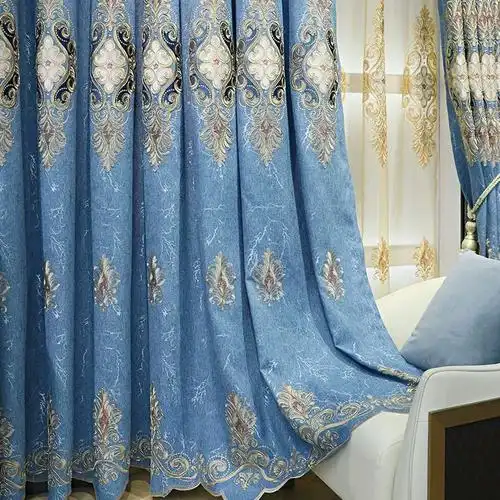 新款高端雪尼尔遮光窗帘刺绣大气风客厅卧室免打孔加厚窗帘布定制