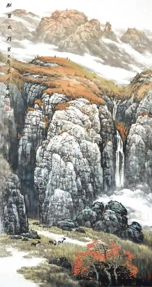 名家精品山水画欣赏秋登太行,太行飞瀑,太行雄姿,铁骨苍龙 这四幅